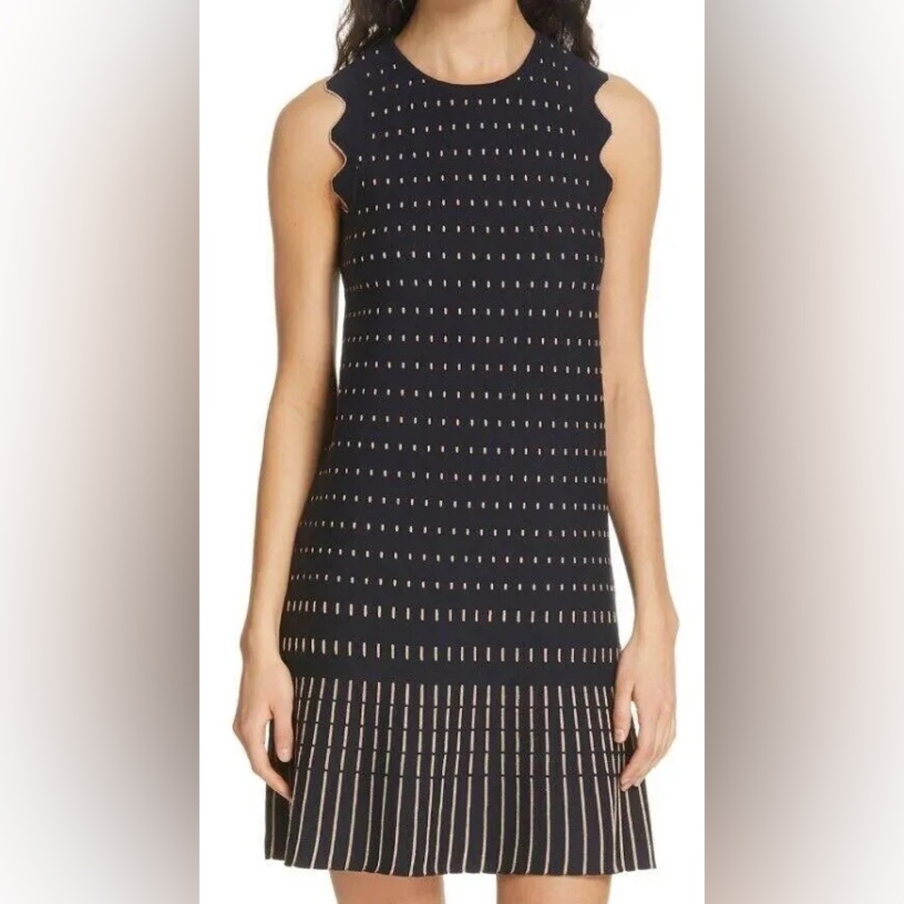 NEW Ted Baker London Relioa Metallic Jacquard Dress Scallop Details Cocktail